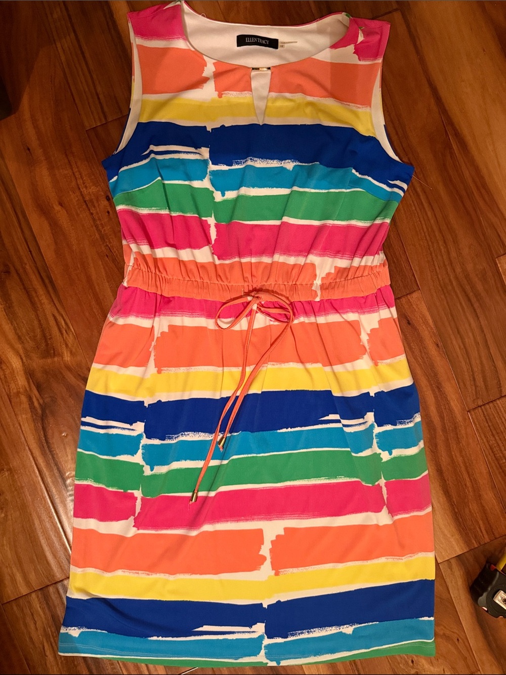 Ellen Tracy Multicolor Striped sleeveless drawstring dress